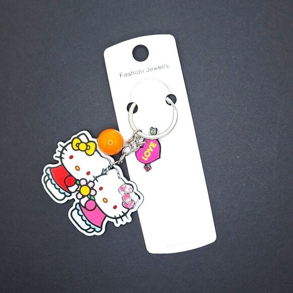 Hello kitty keychain pink bow rainbow cloud love heart arrow charm accessory - Picture 2 of 2